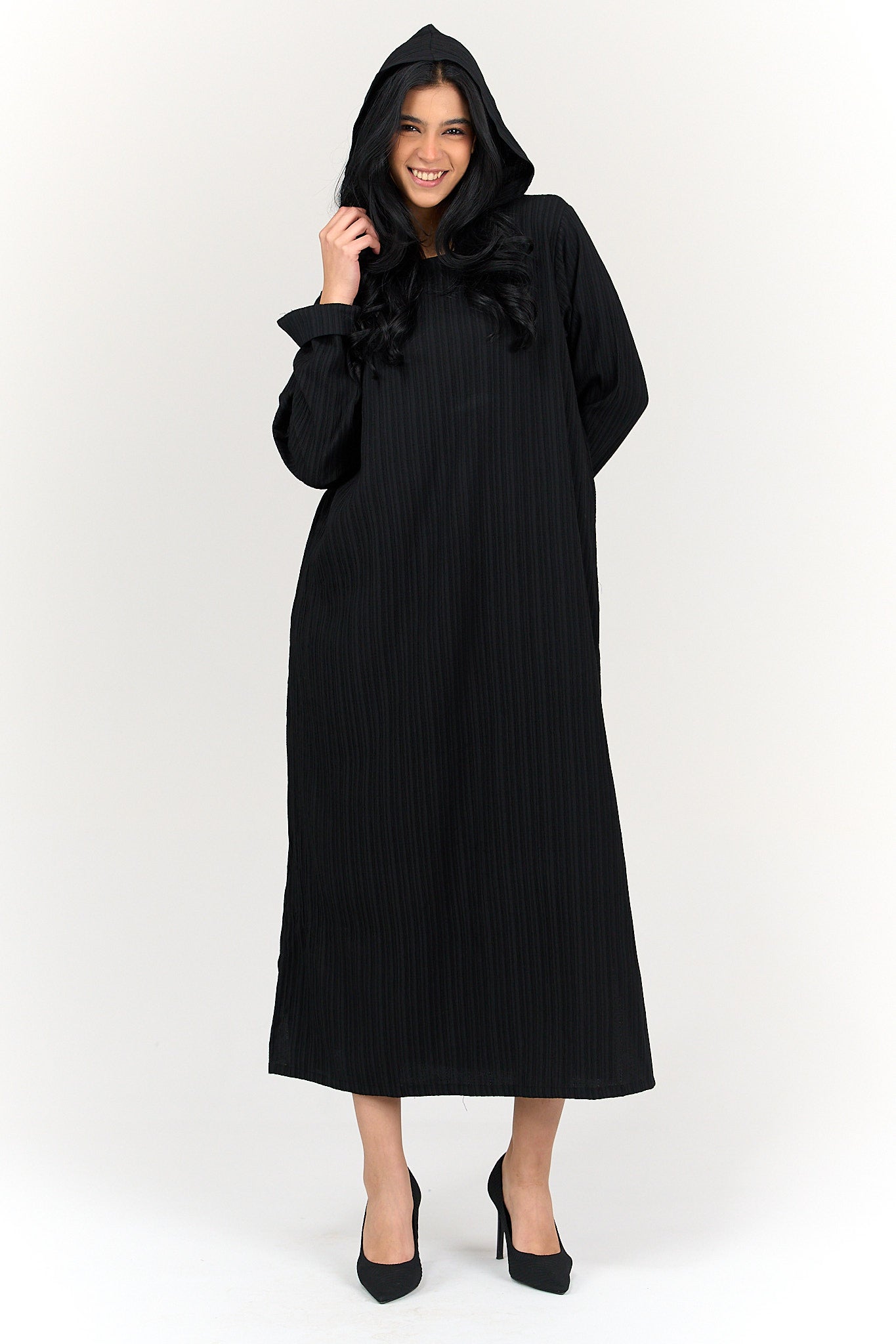 Self Pattern Hooded Dress