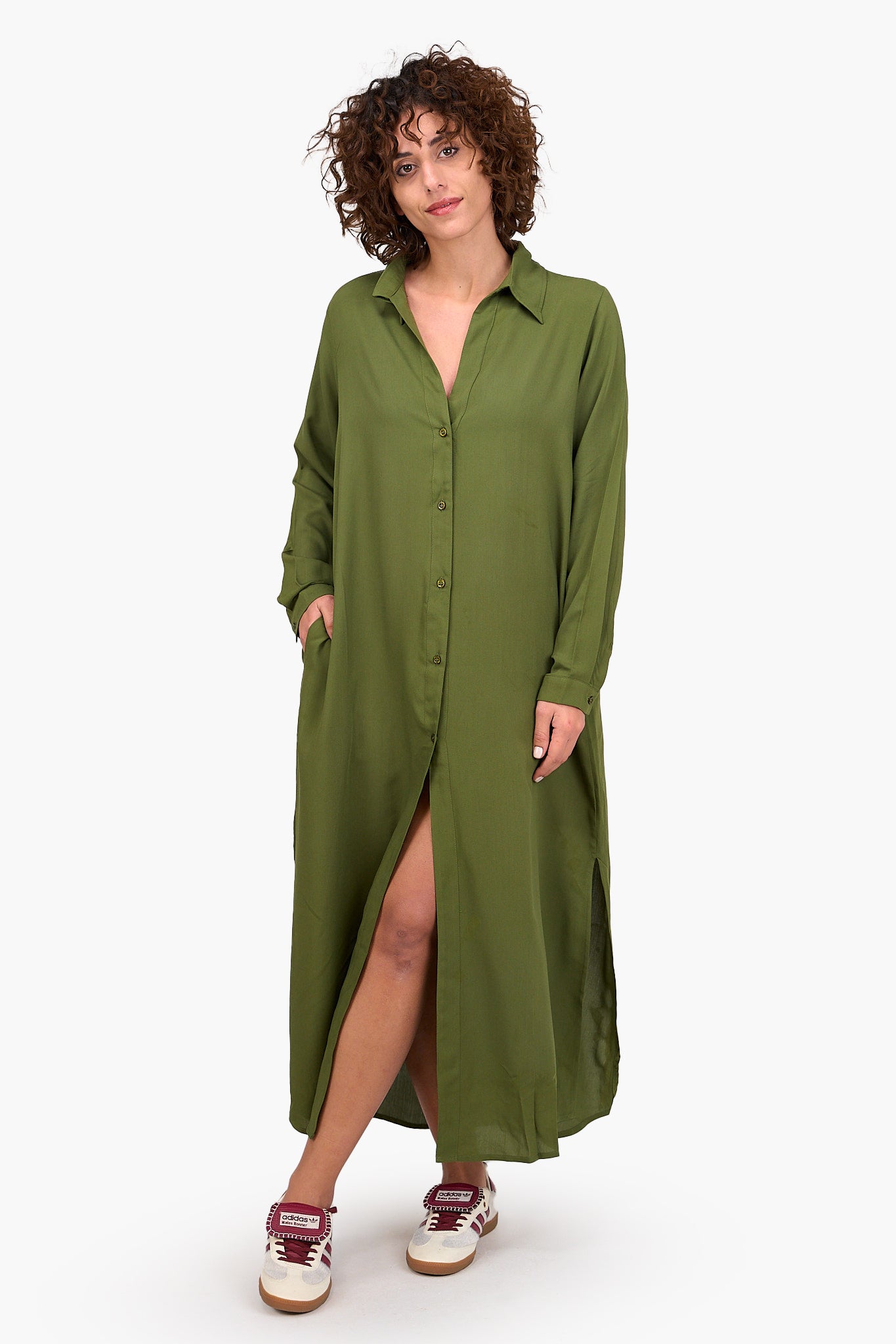 V-Collared Neck Shirt Dress